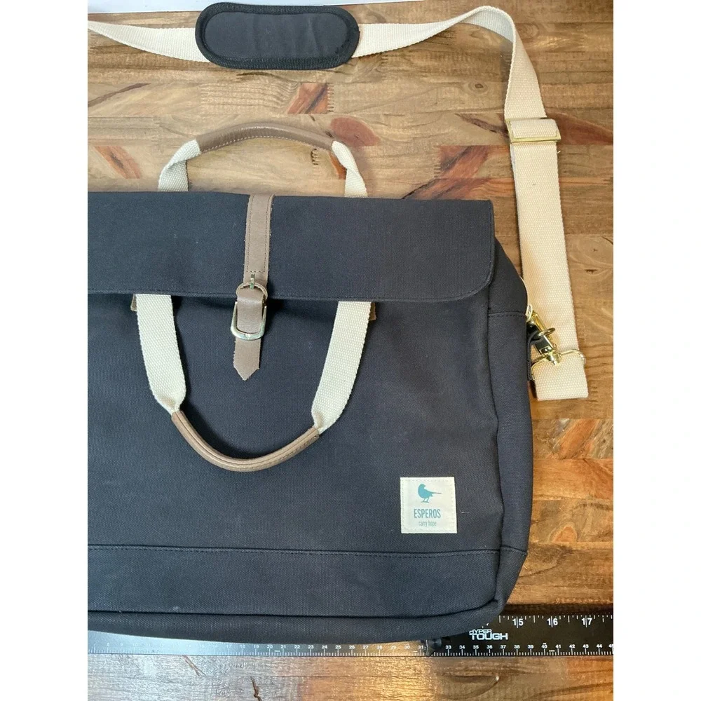 Esperos Baldwin Porter Messenger Bag Black Canvas Laptop Briefcase Austin Texas